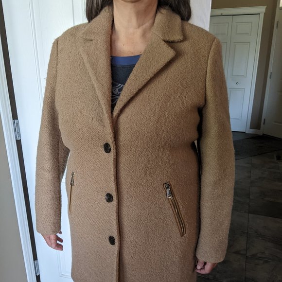 DKNY Beige Wool Boucle Coat - Size L - Picture 3 of 10